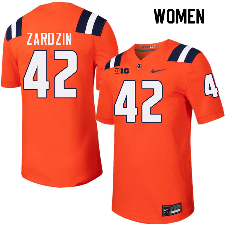 Women #42 Luke Zardzin Illinois Fighting Illini College Football Jerseys Stitched-Orange